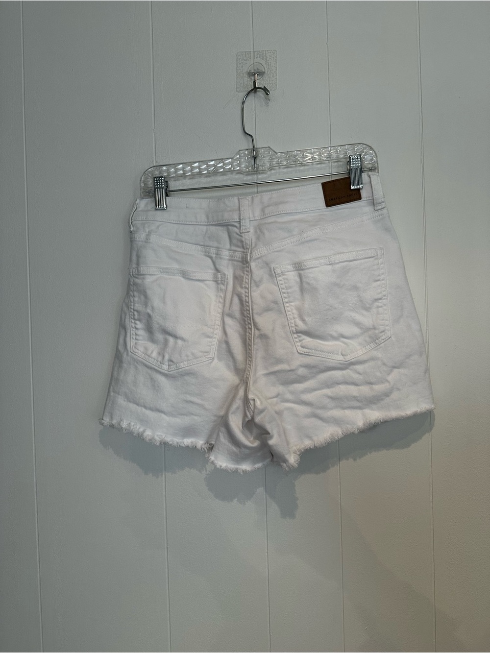 American Eagle White Distressed Denim Shorts High Rise Stretch Size 6 - Picture 9 of 10